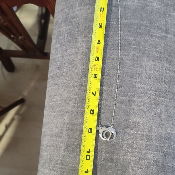 Sterling Silver Handcuffs And Heart Pendant Necklace Women's Jewelry - Picture 5 of 7